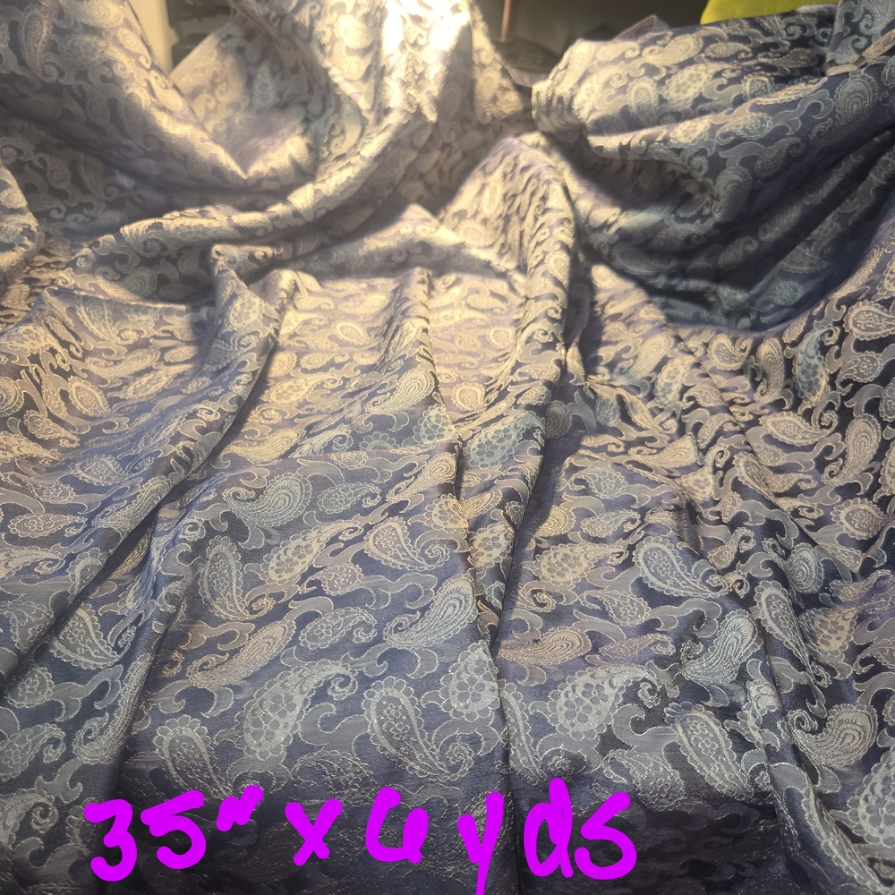 Elegant Ice Blue Paisley Satiny Fabric